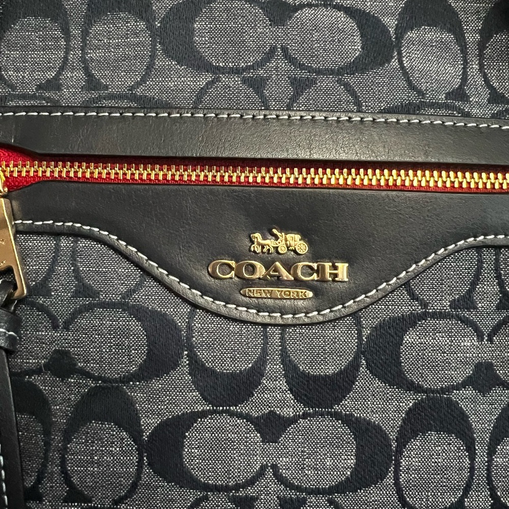 Coach Navy Signature Canvas Tote with Tan Tassels - Picture 3 of 10